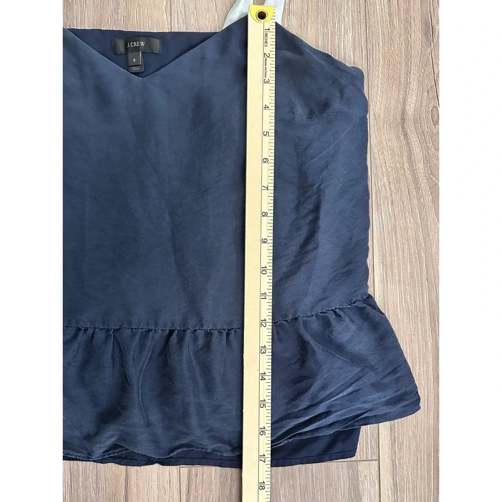 J.Crew Navy 100% Silk Tie Shoulder Peplum Camisole 6 Casual Romantic Feminine